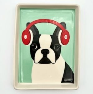 Magenta Ceramic Frenchie Dog Plate
